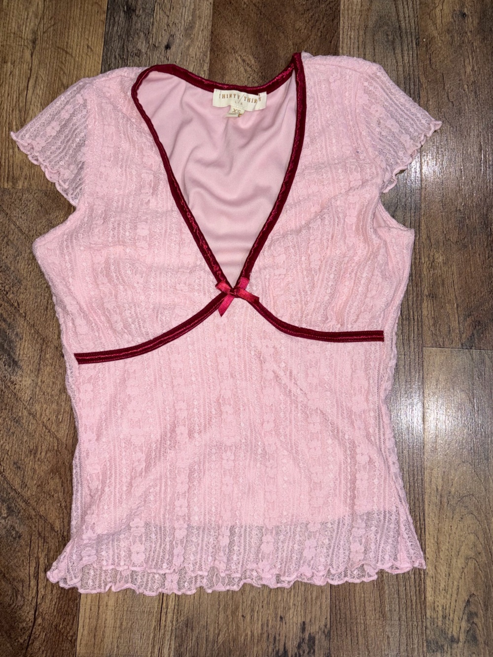 Thirty / Thirty LA Pink Lace Cropped Baby Tee Size XS Y2K Style, Cottgecore